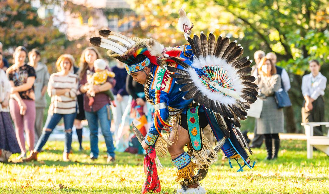 A dancer performs during festivities following the signing of an MOU between Delaware Nations and Lehigh