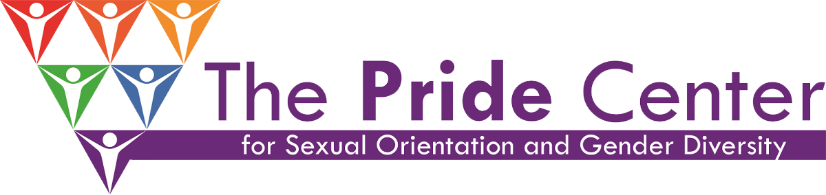pride center triangle logo with rainbow colors and purple text reading the pride center for sexual orientation and gender diversity