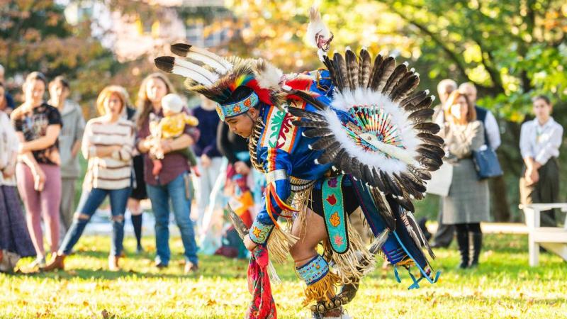 A dancer performs during festivities following the signing of an MOU between Delaware Nations and Lehigh